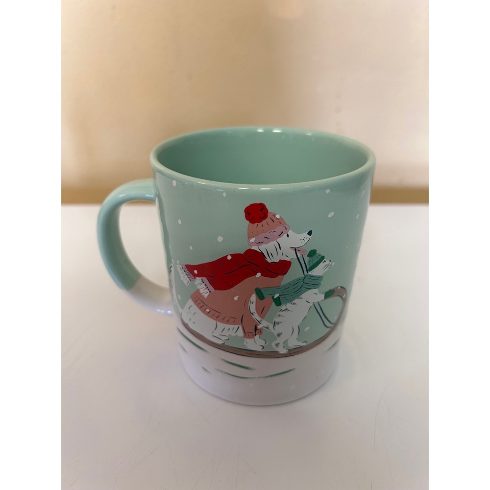 Prima Design Mint Green Winter Dog and Cat Sledding Ceramic Coffee Mug